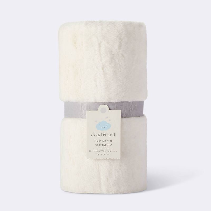 slide 4 of 4, Solid Satin Edge Plush Baby Blanket - Cream - Cloud Island™, 1 ct