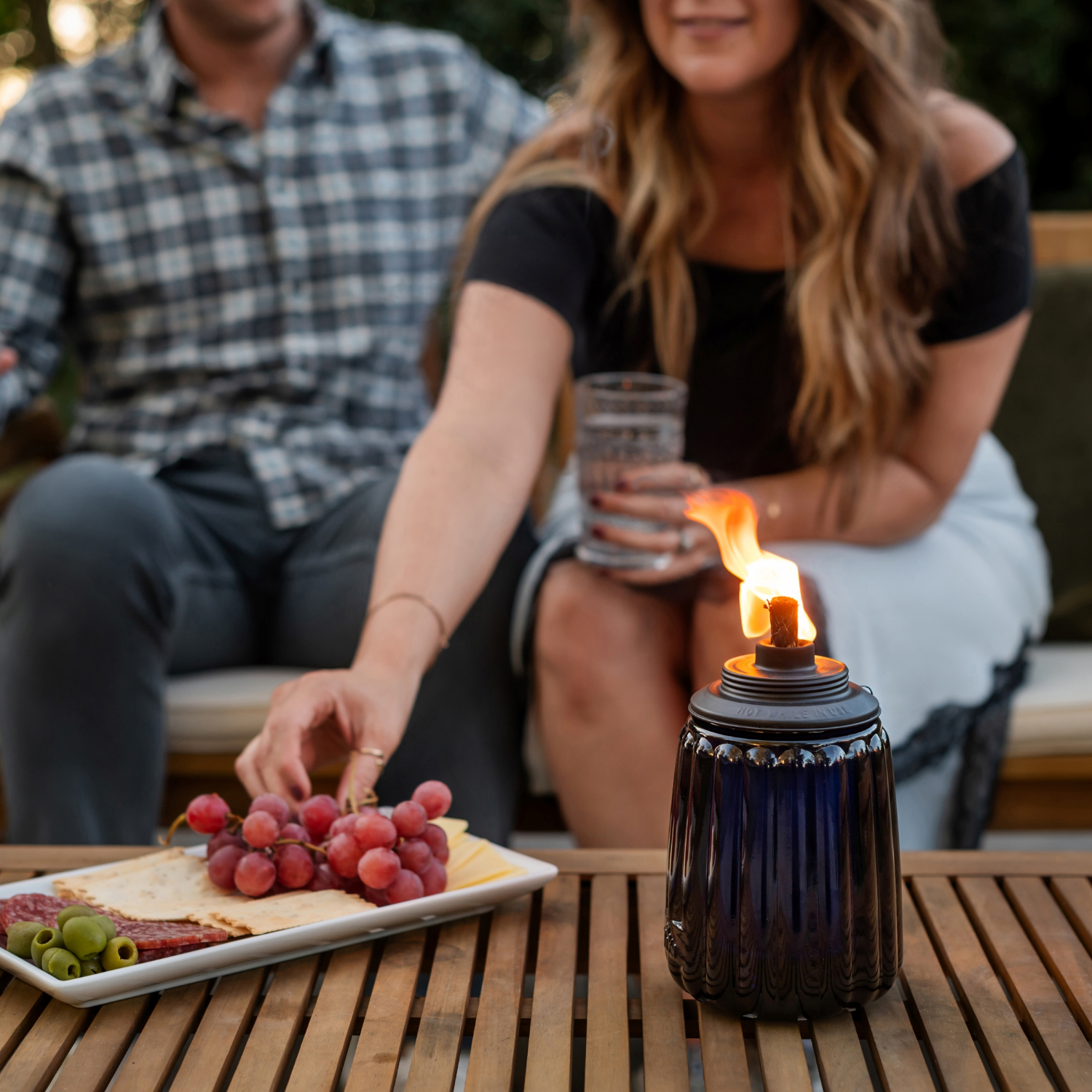 slide 3 of 6, TIKI 65" Twilight Box Steel/Glass Outdoor Torch Blue, 1 ct