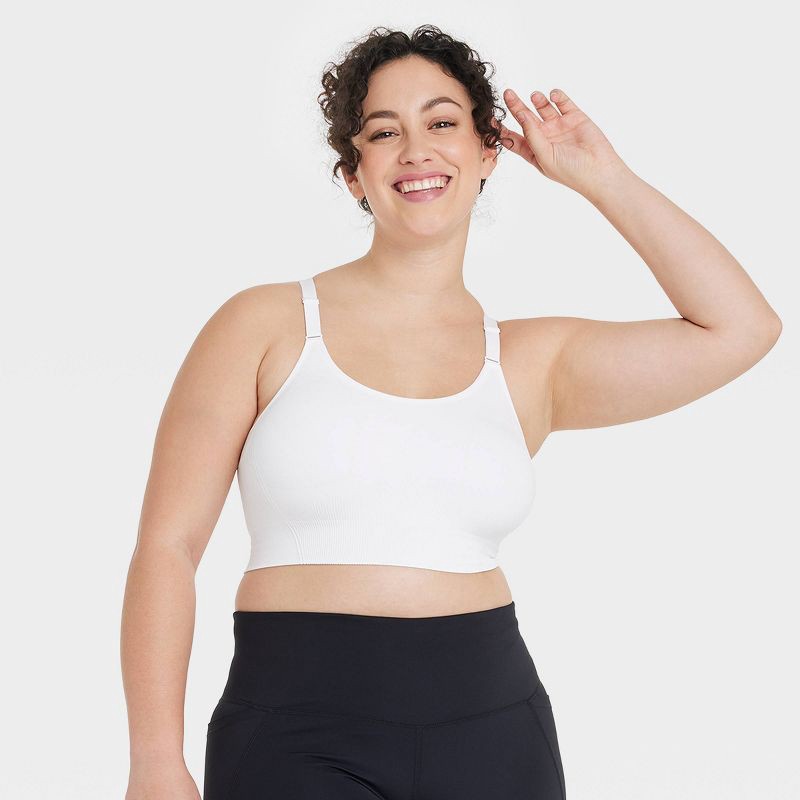 slide 3 of 6, Women's Seamless Medium Support Cami Sports Bra - All In Motion™ White S: Racerback, Removable Padding, 1 ct