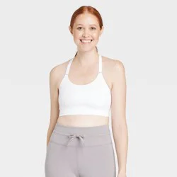 Women's Seamless Medium Support Cami Sports Bra - All In Motion™ White XL: Racerback, Removable Padding