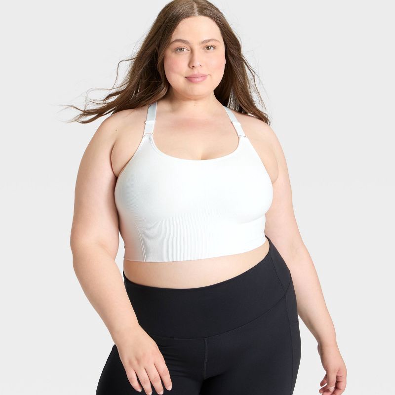 slide 3 of 5, Women's Seamless Medium Support Cami Sports Bra - All In Motion™ White XXL: Racerback, Removable Padding, 1 ct