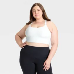 Women's Seamless Medium Support Cami Sports Bra - All In Motion™ White XXL: Racerback, Removable Padding