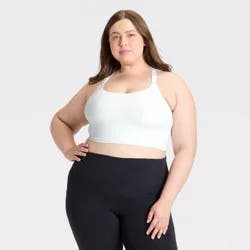 Women's Seamless Medium Support Cami Sports Bra - All In Motion™ White XXL: Racerback, Removable Padding