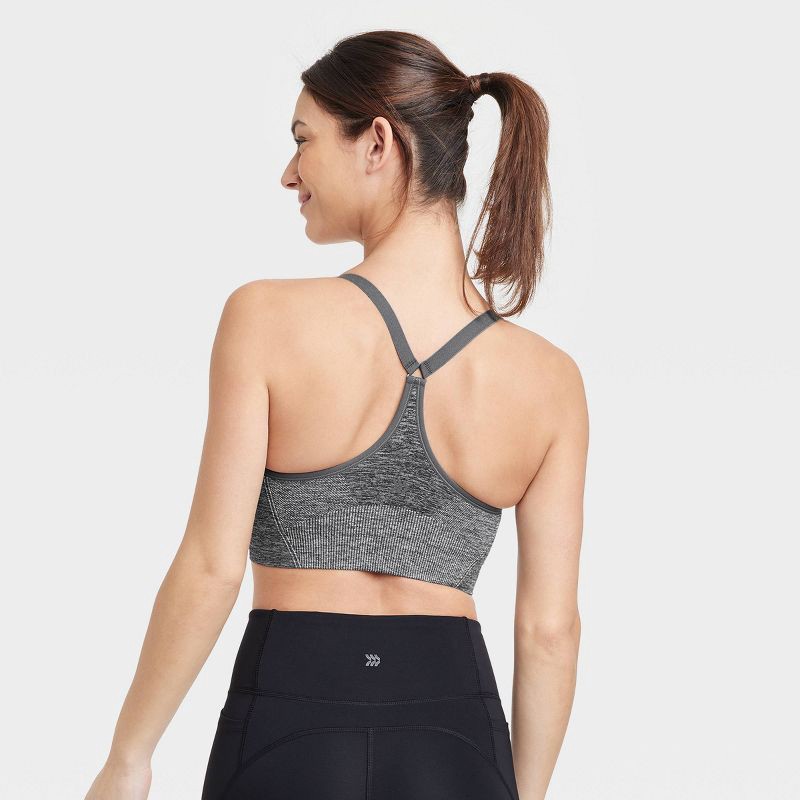 slide 2 of 6, Women's Seamless Medium Support Cami Sports Bra - All In Motion™ Heathered Black L: Racerback, Removable Padding, 1 ct