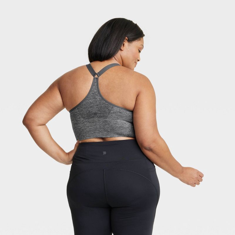 slide 2 of 4, Women's Seamless Medium Support Cami Sports Bra - All In Motion™ Heathered Black XXL: Racerback, Removable Padding, 1 ct