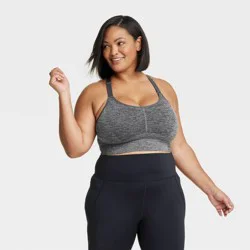 Women's Seamless Medium Support Cami Sports Bra - All In Motion™ Heathered Black XXL: Racerback, Removable Padding
