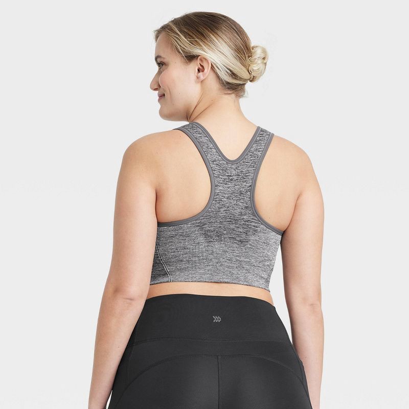 slide 4 of 5, Women's Seamless Medium Support Racerback Midline Sports Bra - All In Motion™ Heathered Black XL, 1 ct