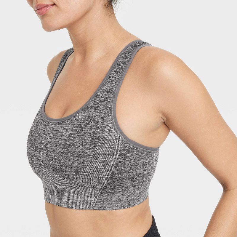 slide 5 of 5, Women's Seamless Medium Support Racerback Midline Sports Bra - All In Motion™ Heathered Black XL, 1 ct