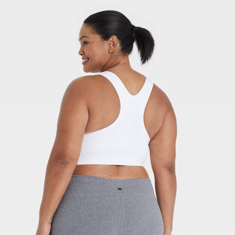 slide 2 of 6, Women's Seamless Medium Support Racerback Sports Bra - All In Motion™ White XL: Moisture Wicking, Removable Padding, 1 ct