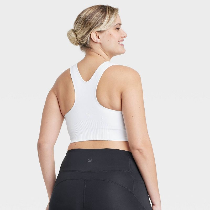 slide 4 of 6, Women's Seamless Medium Support Racerback Sports Bra - All In Motion™ White XXL: Removable Padding, Knit, 1 ct