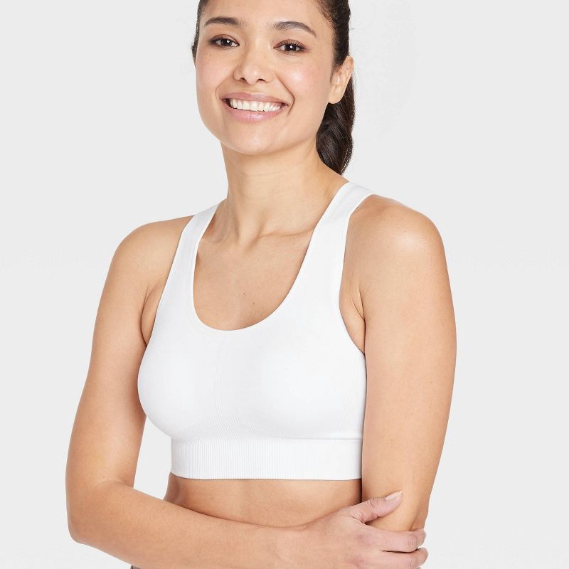slide 5 of 6, Women's Seamless Medium Support Racerback Sports Bra - All In Motion™ White XXL: Removable Padding, Knit, 1 ct