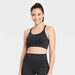 Women's Seamless Medium Support Cami Sports Bra - All In Motion™ Black XS: Racerback, Removable Padding