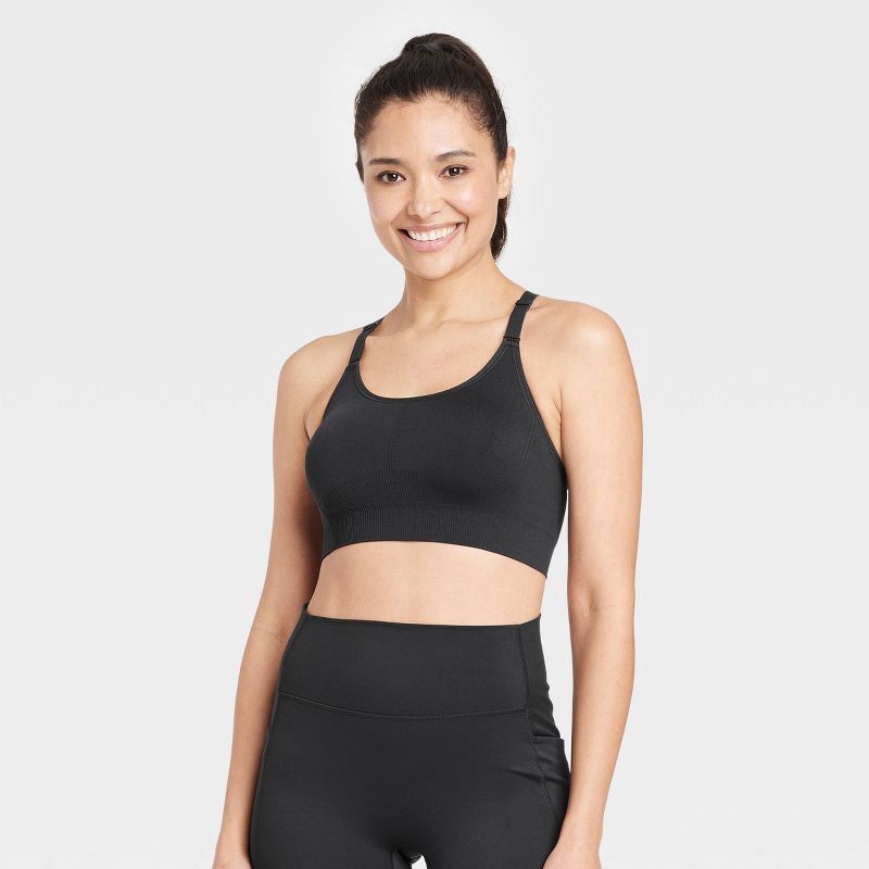 slide 1 of 5, Women's Seamless Medium Support Cami Sports Bra - All In Motion™ Black S, 1 ct