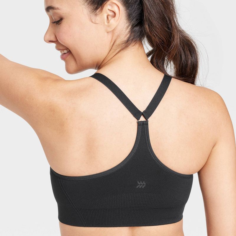 slide 5 of 6, Women's Seamless Medium Support Cami Sports Bra - All In Motion™ Black L: Racerback, Removable Padding, Knit, 1 ct