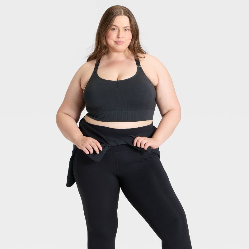 slide 3 of 5, Women's Seamless Medium Support Cami Sports Bra - All In Motion™ Black XXL: Racerback, Removable Padding, 1 ct