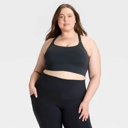 Women's Seamless Medium Support Cami Sports Bra - All In Motion™ Black XXL: Racerback, Removable Padding