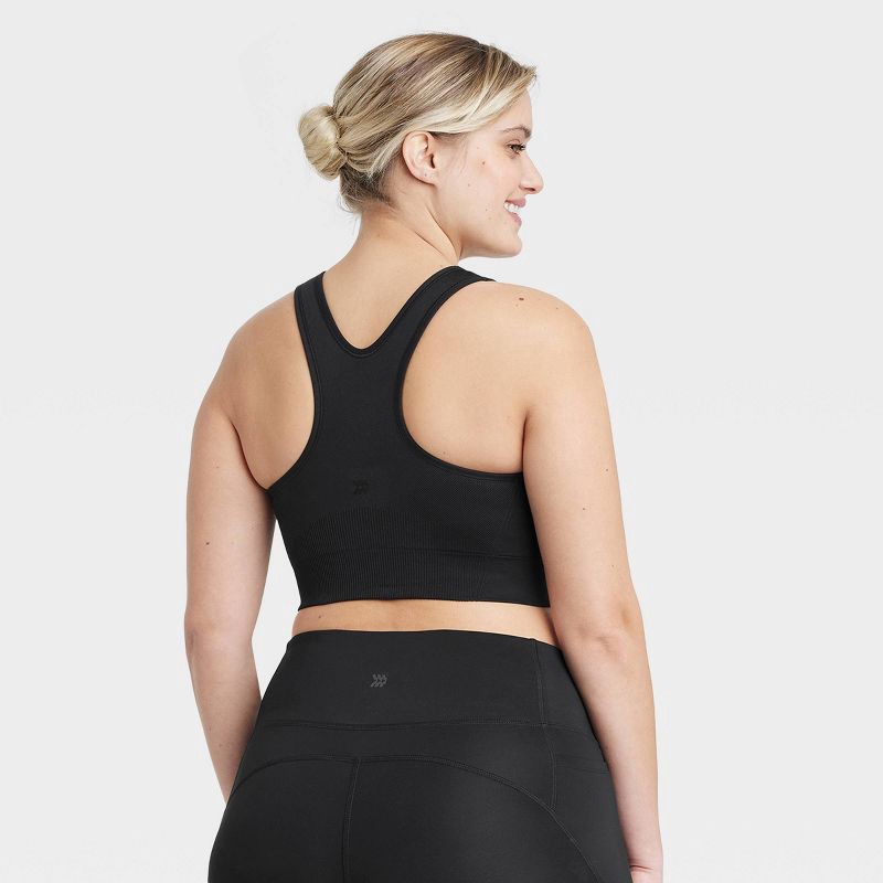 slide 4 of 7, Women's Seamless Medium Support Racerback Sports Bra - All In Motion™ Black L: Removable Padding, Knit, 1 ct