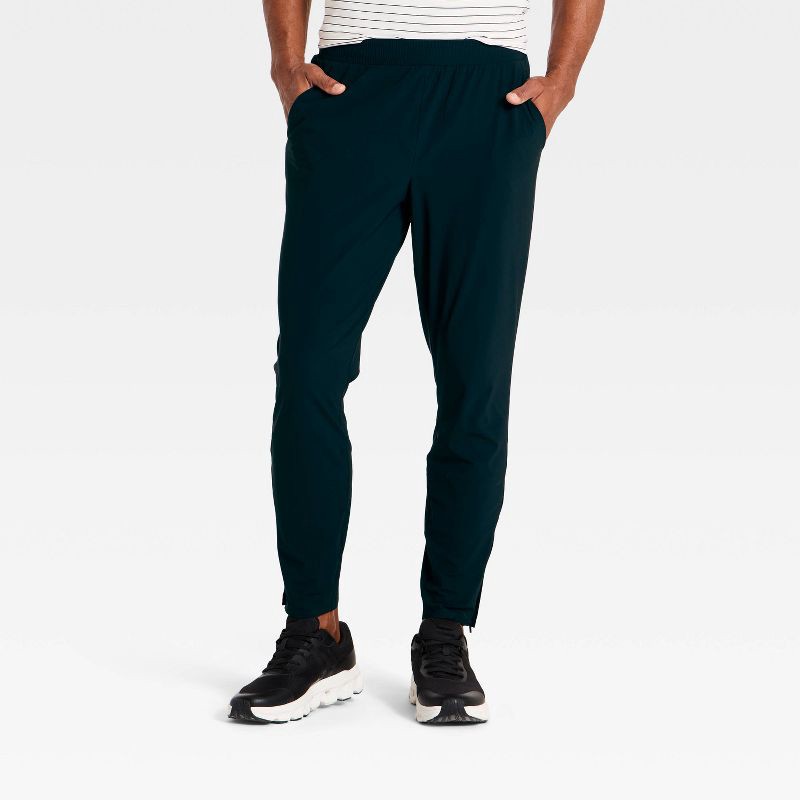 slide 1 of 4, Men's Lightweight Tricot Jogger Pants - All In Motion™ Black XL: Moisture Wicking, Quick Dry, 4-Way Stretch, 1 ct