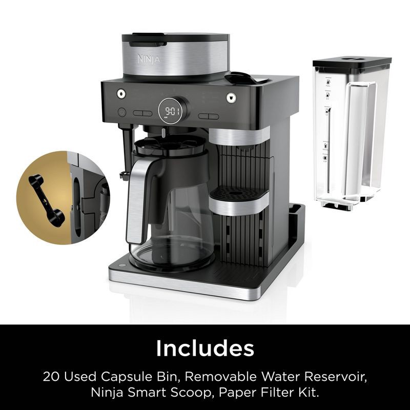 slide 9 of 13, Ninja 12c/Single-Serve Espresso & Coffee Barista System Black: Stainless Steel, Dishwasher-Safe, 60oz Capacity, 60 oz