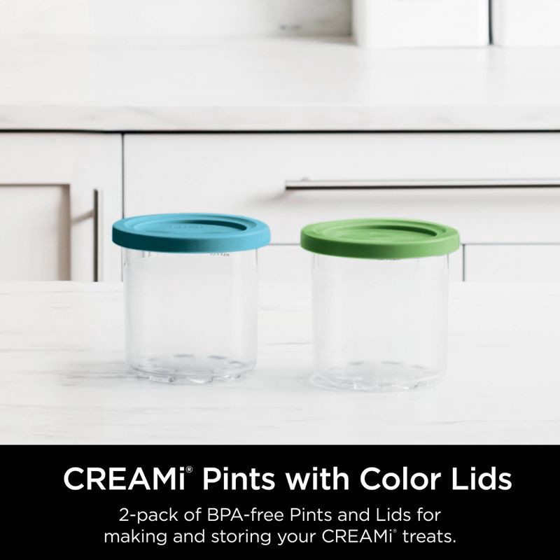 slide 4 of 10, Ninja 2pc Creami Pints and Colored Lids XSKPLID2CD: BPA-Free Food Storage, Dishwasher-Safe, Lime & Aqua, 2 ct