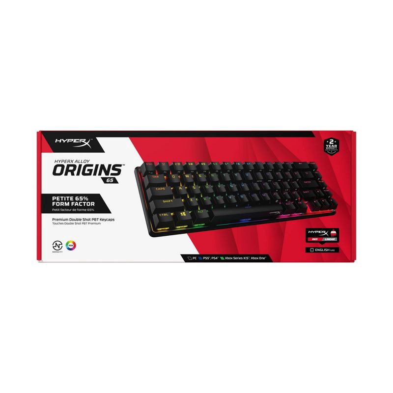 slide 7 of 18, HyperX Alloy Origins 65 Mechanical Gaming Keyboard for PC: RGB Lighting, USB-A Connection, 1 ct