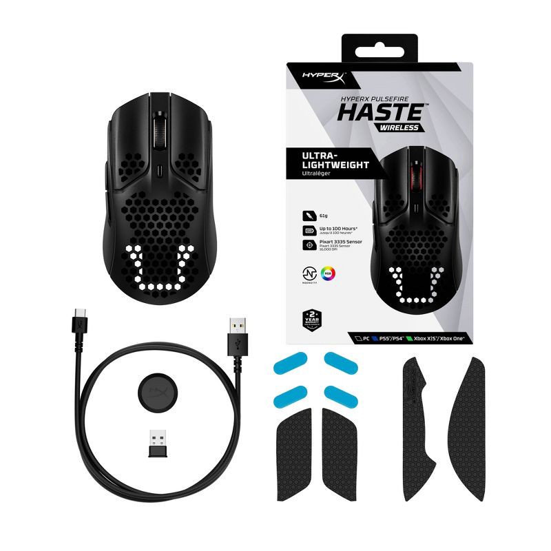 slide 9 of 12, HyperX Pulsefire Haste Wireless Gaming Mouse for PC - Black: USB-A, Radio Frequency Connection, 1 ct