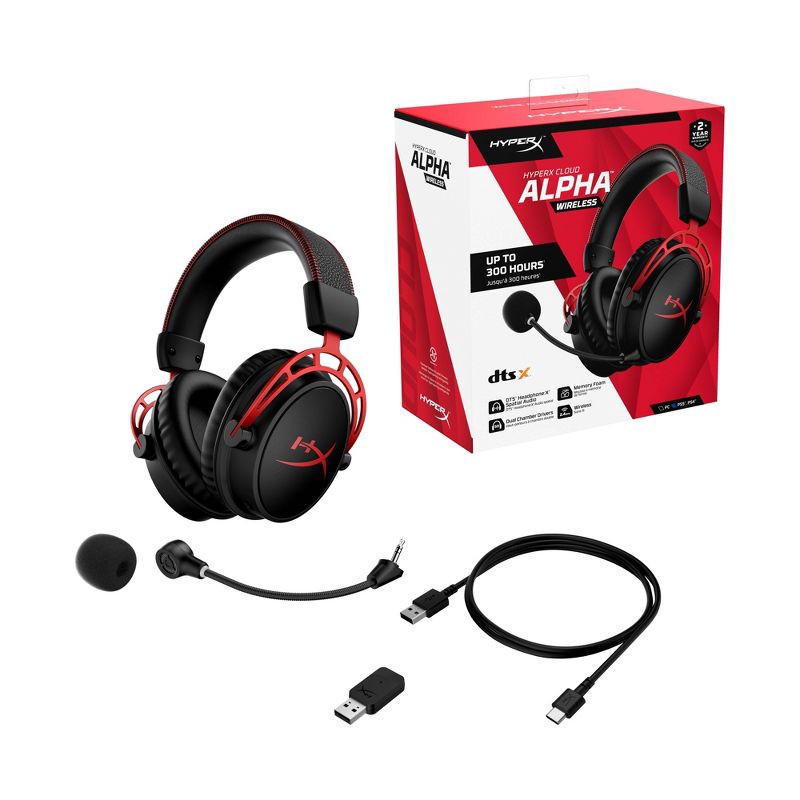 slide 7 of 14, HP Inc. HyperX Could Alpha Wireless Gaming Headset for PC - Black: Adjustable Headband, Leatherette Ear Cushions, 300-Hour Battery, 1 ct