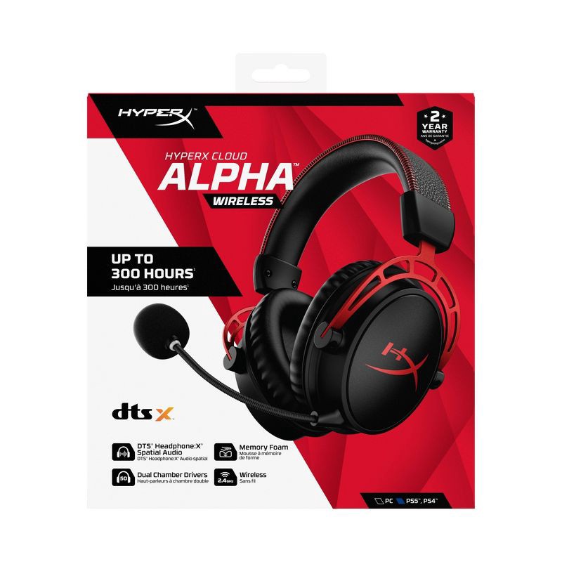 slide 10 of 14, HP Inc. HyperX Could Alpha Wireless Gaming Headset for PC - Black: Adjustable Headband, Leatherette Ear Cushions, 300-Hour Battery, 1 ct