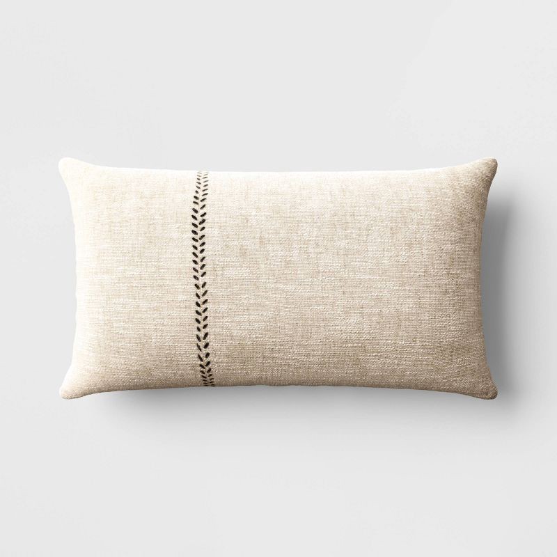 slide 1 of 5, Oversized Stitched Lumbar Throw Pillow Neutral: Cotton-Linen Blend, Indoor - Threshold™, 1 ct