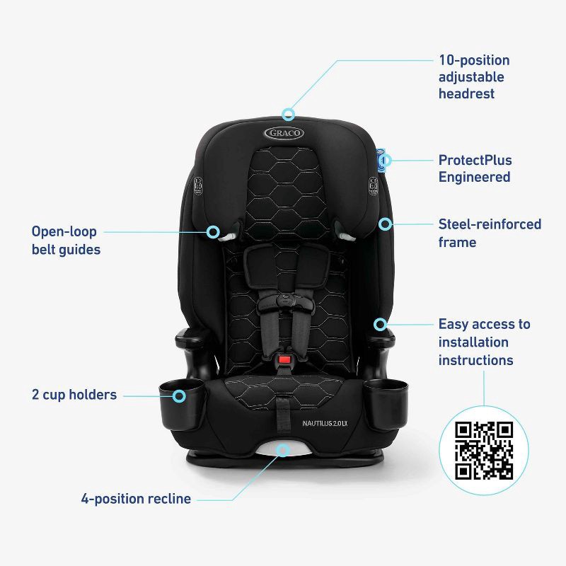 slide 6 of 6, Graco Nautilus 2.0 LX 3-in-1 Harness Booster Car Seat - Hex, 1 ct