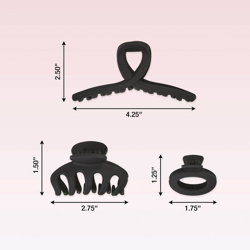 slide 4 of 8, scunci scünci Assorted Styles Claw Clips - Matte Black - All Hair - 3pcs, 3 ct