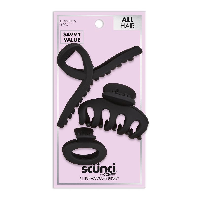 slide 1 of 8, scunci scünci Assorted Styles Claw Clips - Matte Black - All Hair - 3pcs, 3 ct