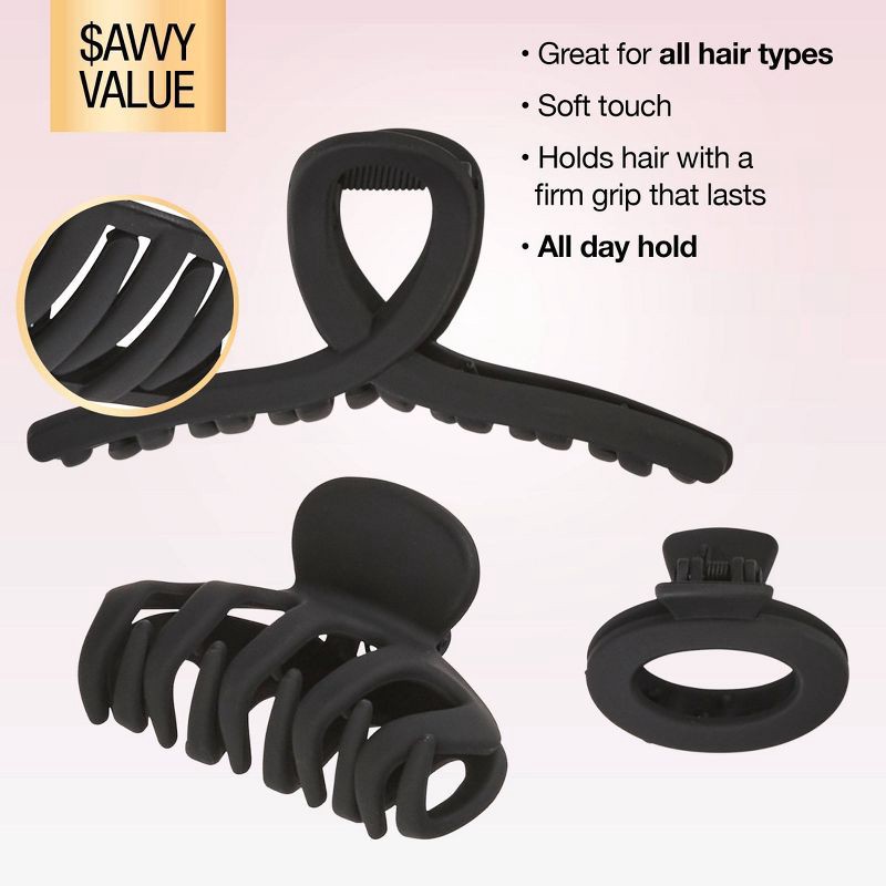 slide 5 of 8, scunci scünci Assorted Styles Claw Clips - Matte Black - All Hair - 3pcs, 3 ct