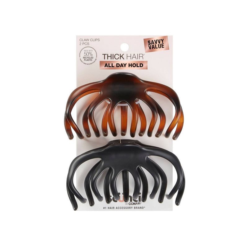 slide 1 of 7, scunci scünci Recycled Large Claw Clips - Matte Brown/Matte Black - Thick Hair - 2pcs, 2 ct