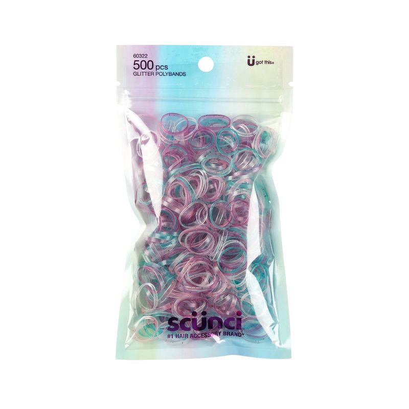 slide 1 of 5, scunci scünci Glitter Polyband Elastics Hair Ties - Assorted Colors - 500pcs, 500 ct
