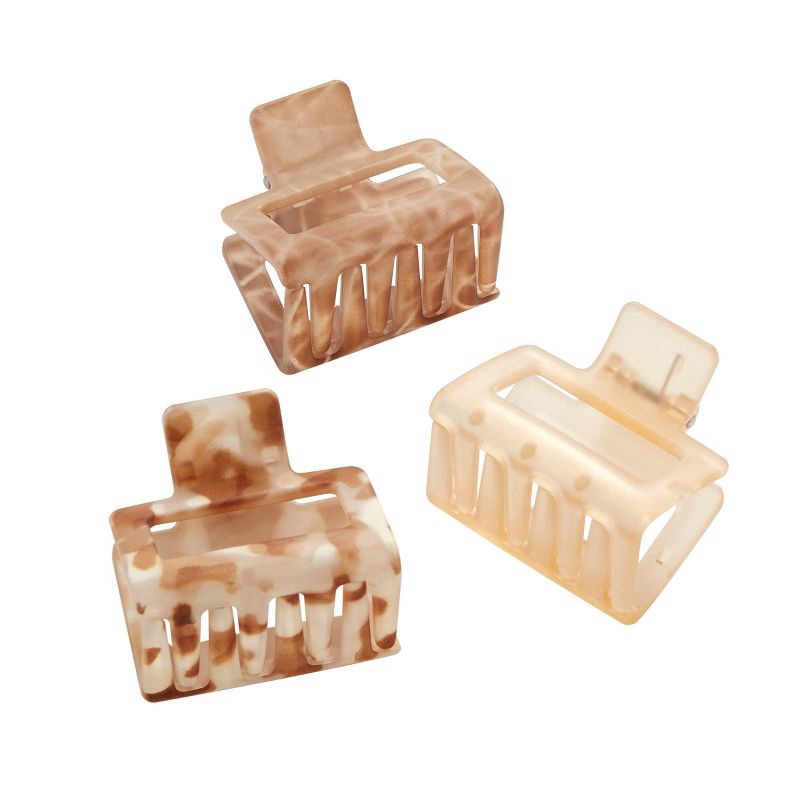 slide 2 of 9, scunci scünci Recycled Rectangular Open Center Claw Clips - Neutral - All Hair - 3pk, 3 ct