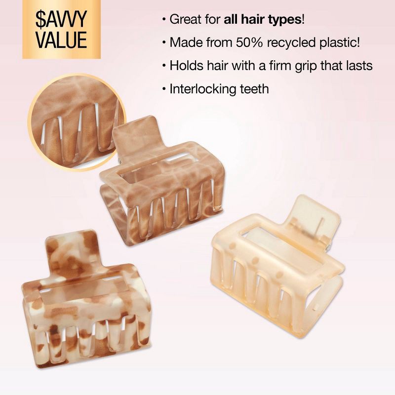 slide 5 of 9, scunci scünci Recycled Rectangular Open Center Claw Clips - Neutral - All Hair - 3pk, 3 ct