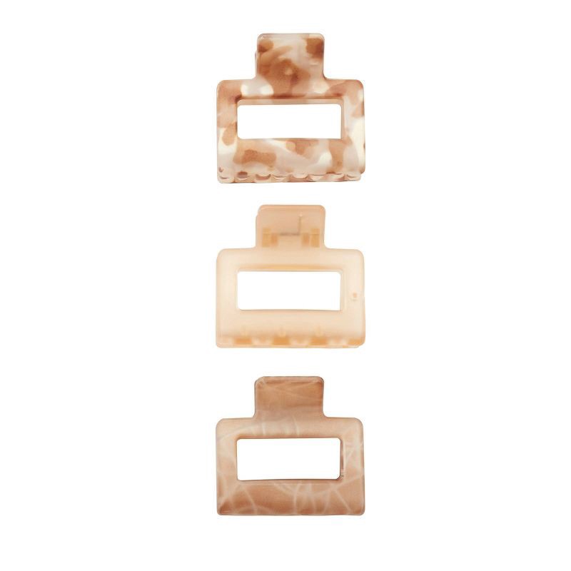 slide 9 of 9, scunci scünci Recycled Rectangular Open Center Claw Clips - Neutral - All Hair - 3pk, 3 ct