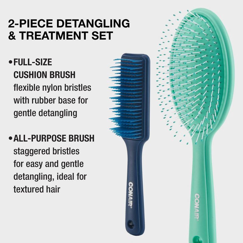 slide 3 of 6, Conair Detangle & Treatment Hair Brush Set - Navy/Teal - 2pk, 2 ct