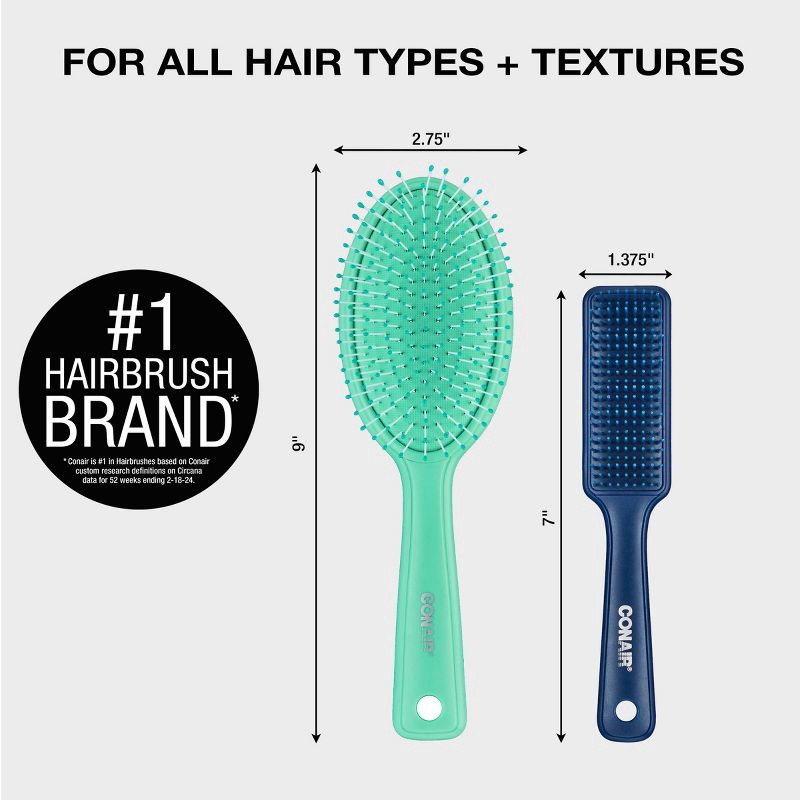 slide 4 of 6, Conair Detangle & Treatment Hair Brush Set - Navy/Teal - 2pk, 2 ct