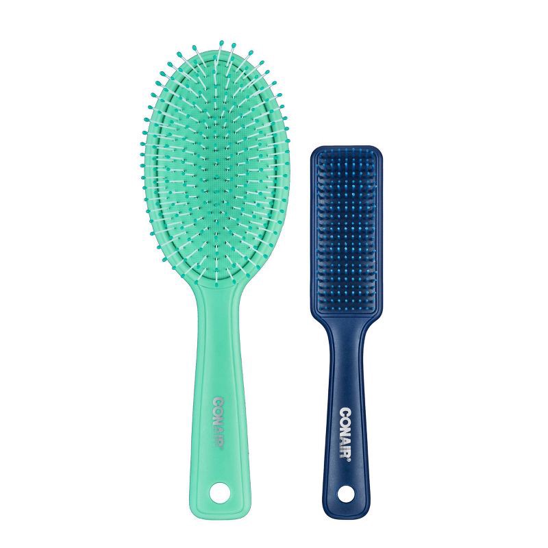 slide 1 of 6, Conair Detangle & Treatment Hair Brush Set - Navy/Teal - 2pk, 2 ct