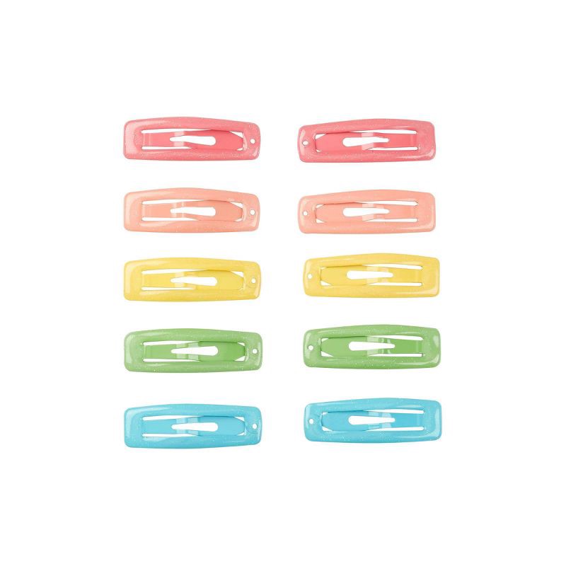 slide 3 of 5, scunci scünci Kids Square Glitter Snap Clips - Pastels - 10pcs, 10 ct