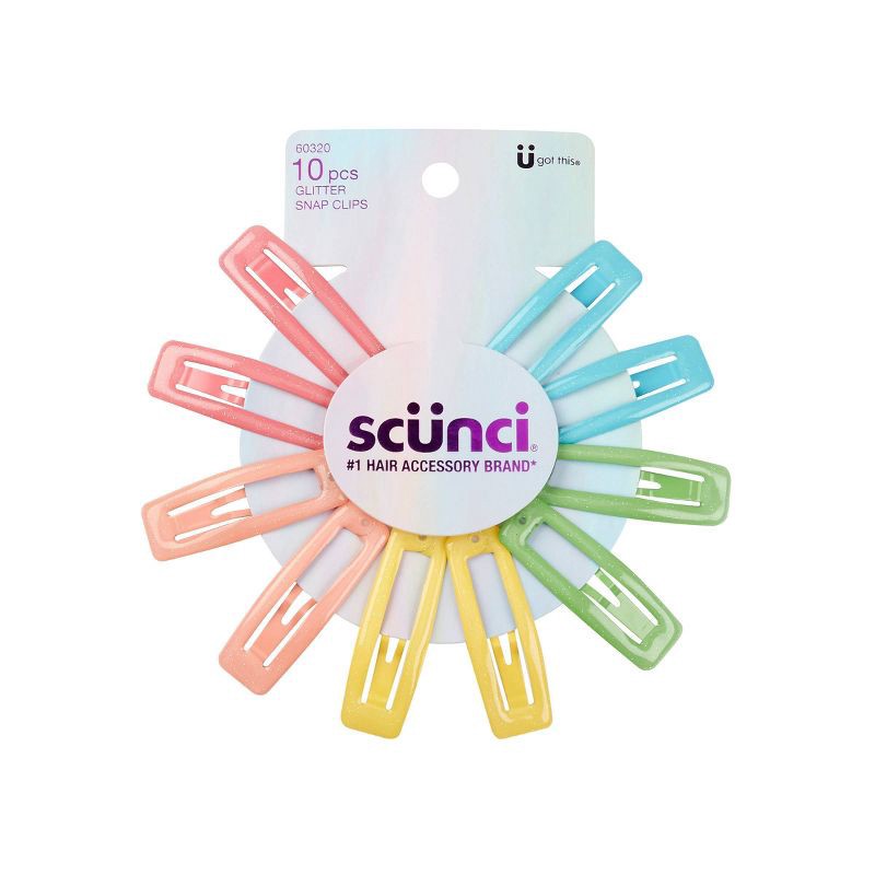 slide 1 of 5, scunci scünci Kids Square Glitter Snap Clips - Pastels - 10pcs, 10 ct