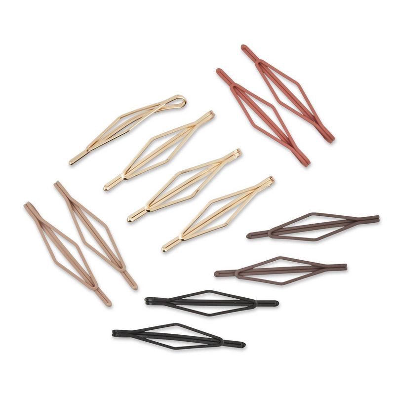 slide 3 of 5, scunci scünci Diamond Shaped Bobby Pins - Matte Finish - Beige/Charcoal/Pink/Black - All Hair - 12pcs, 12 ct