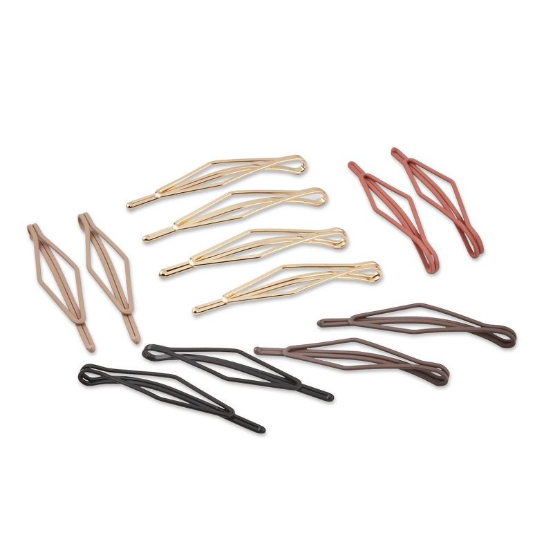 slide 4 of 5, scunci scünci Diamond Shaped Bobby Pins - Matte Finish - Beige/Charcoal/Pink/Black - All Hair - 12pcs, 12 ct