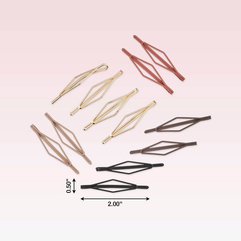 slide 5 of 5, scunci scünci Diamond Shaped Bobby Pins - Matte Finish - Beige/Charcoal/Pink/Black - All Hair - 12pcs, 12 ct