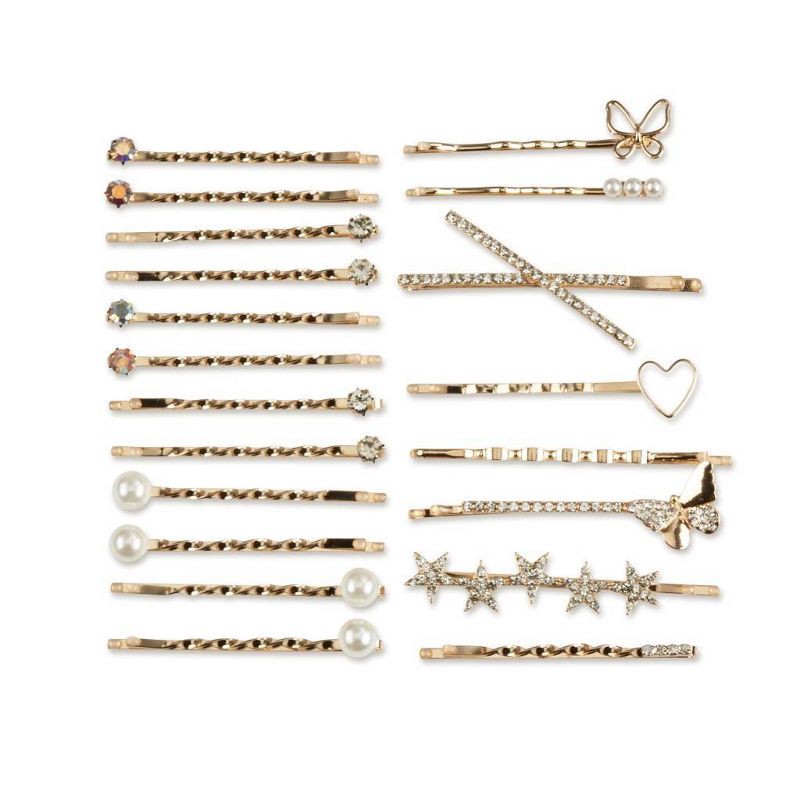 slide 2 of 7, scunci scünci Rhinestone and Pearl Embellished Metal Bobby Pins - All Hair - 20pcs, 20 ct