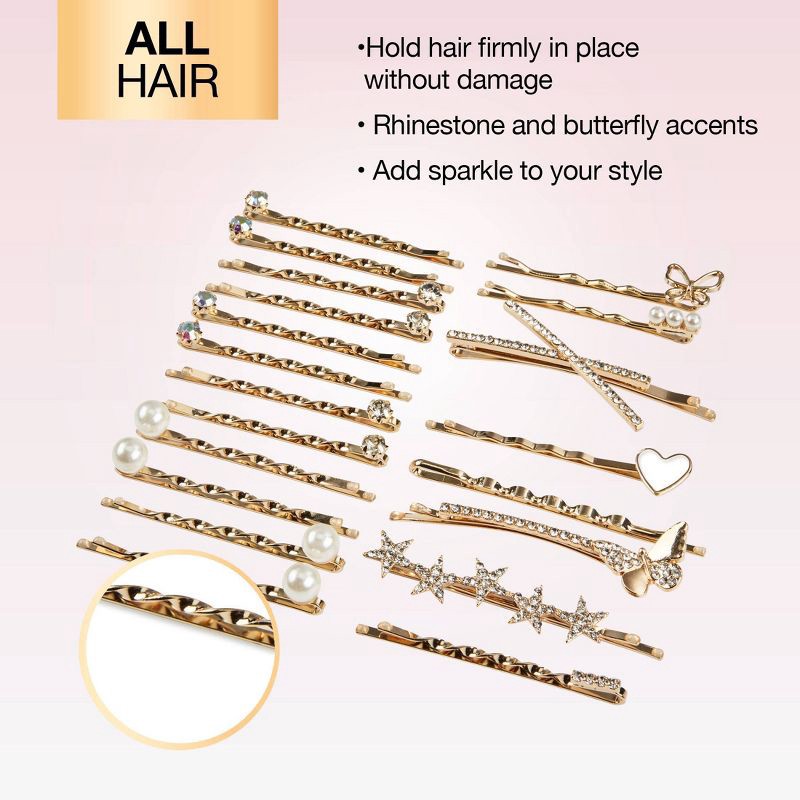 slide 5 of 7, scunci scünci Rhinestone and Pearl Embellished Metal Bobby Pins - All Hair - 20pcs, 20 ct