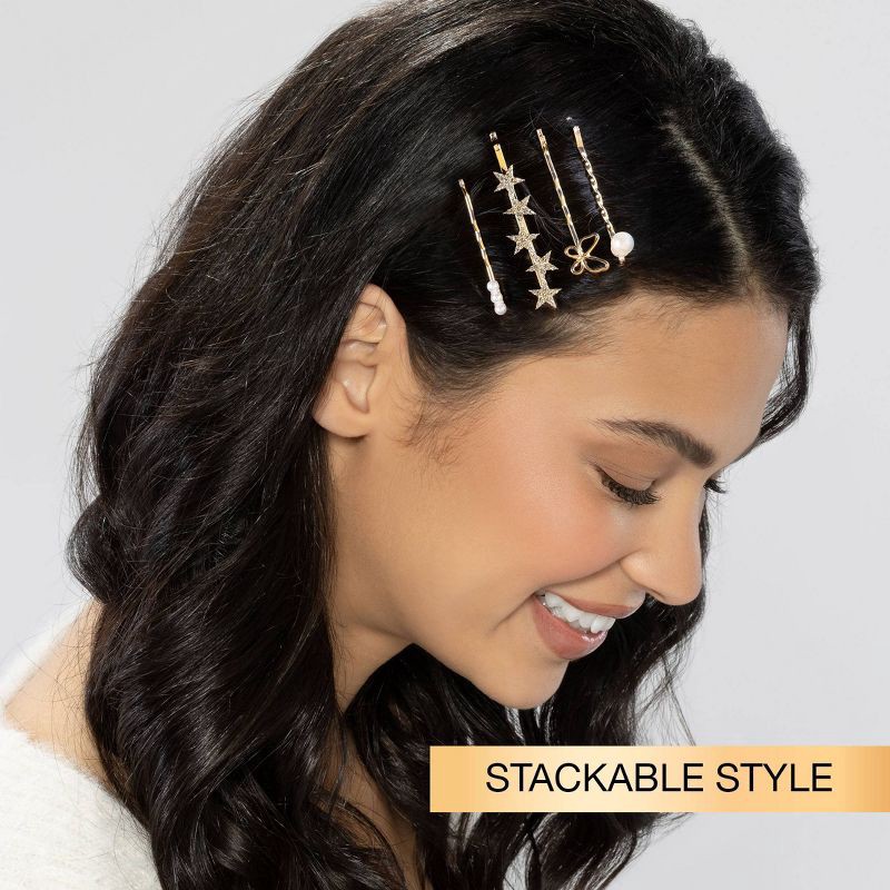 slide 6 of 7, scunci scünci Rhinestone and Pearl Embellished Metal Bobby Pins - All Hair - 20pcs, 20 ct