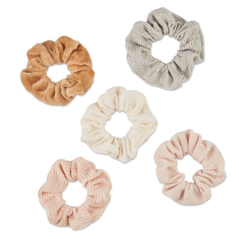 slide 3 of 6, scunci scünci No Damage Mixed Texture Scrunchies - Peach Tones - All Hair - 5pcs, 5 ct